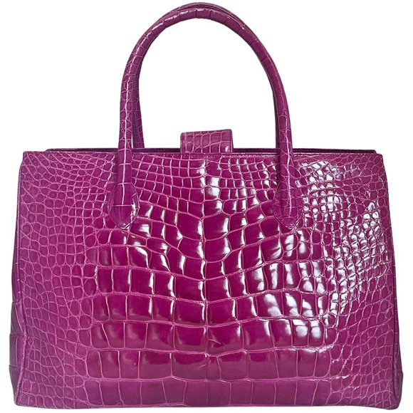 Alexandra Knight Magenta Glazed Alligator Georgia Tote Bag - Picture 2 of 8